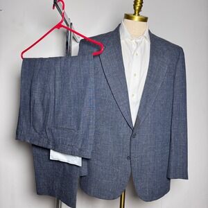Nino Cerruti Suit Mens 44R 40x30 Blue‎ Plaid Vintage 2 Button Notch Lapel USA